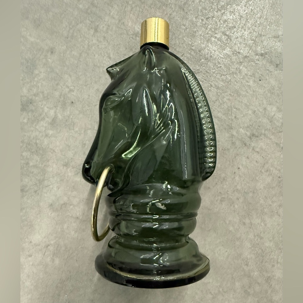 $25 FIRM Vintage Avon Cologne Bottle: Green Horse Head with Brass Ring Empty